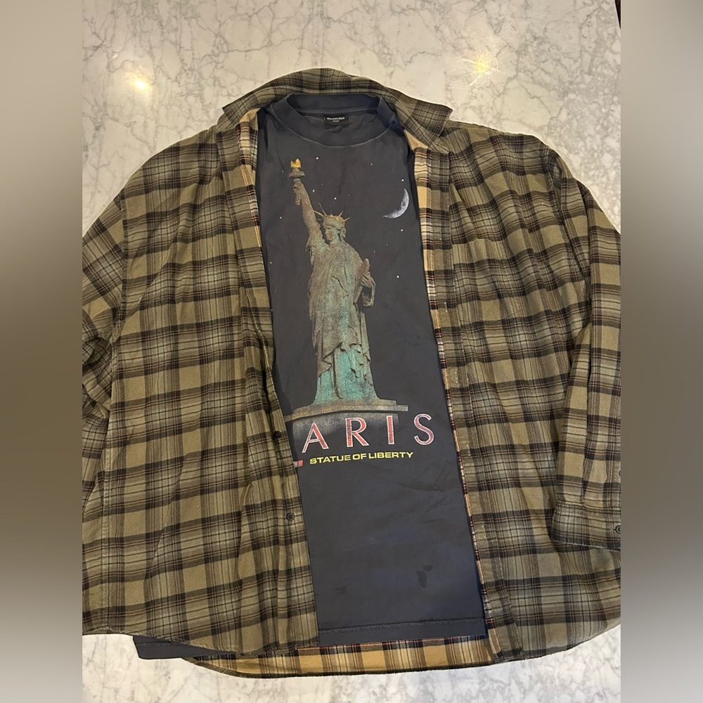 MEN'S BALENCIAGA PARIS LIBERTY LAYERED SHIRT OVERSIZED IN DARK GREEN